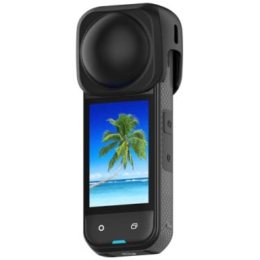 Imagem de Disscool Compatível com lente Insta360 X5/X4 capa protetora de silicone leve, à prova de choque e resistente a arranhões, proteção total portátil para viagem, acessório para câmera (preto)