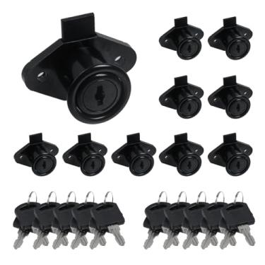 Imagem de Chinflly Trava de armário de mesa, fechadura de armário Dreeser preta antiga com chaves, pacote com 10