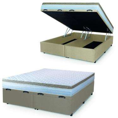 Imagem de Cama Box Baú Casal Queen Colchão Com Molas Ensacadas 158x198x63cm Dunas Branco/Bege Hellen