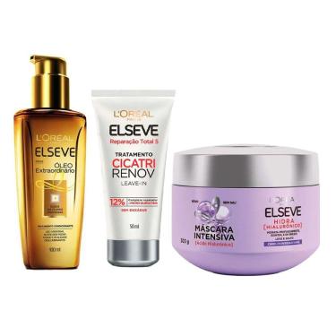 Imagem de Kit  L`Oréal Óleo Extraordinário + Leave-in Cicatri Renov + Máscara Tratamento Hialurônico