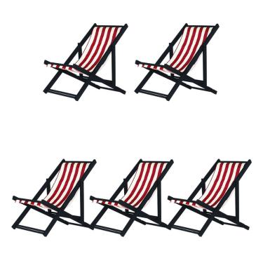 Imagem de Kit 5 Espreguiçadeiras Preguiçosa Dobrável sem Braço Black em Madeira Maciça com Tecido