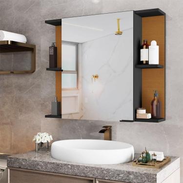 Imagem de Espelheira Para Banheiro Armário Suspenso Nilo Preto/nature