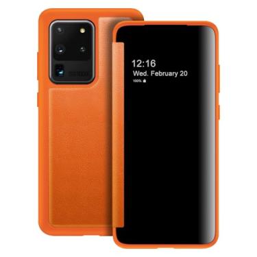 Imagem de Capa flip para Samsung Galaxy S20 Ultra S View, capa protetora de 360 graus para Samsung S20 Ultra, capa flip para Samsung S20 Ultra 5G (laranja)