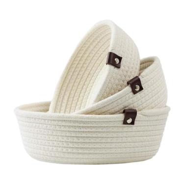 Imagem de AFXGUSD Conjunto de 3 Peças de Cestas Pequenas de Tecido, Cesta para Prateleiras, Caixa Organizadora de Tigelas Decorativas para Gatos E Cachorros, Cestas de, Branco