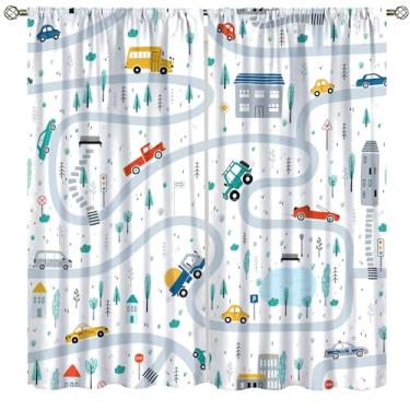 Imagem de Yoakiet Cortinas blackout para carro infantil meninos meninas decoração de quarto estilo desenho animado carro floresta parque impresso sala de jogos sala de estar berçário cortinas blackout 163 x 182