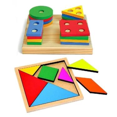 Imagem de Kit 2 Brinquedos TANGRAM + FORMAS GEOMÉTRICAS em Madeira e EVA - Educativo