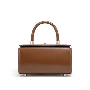 Imagem de Mewpurrs Bolsa feminina com alça superior de couro legítimo, pequena bolsa tiracolo vintage, bolsa de mão estruturada com alça ajustável para trabalho e uso diário - Café