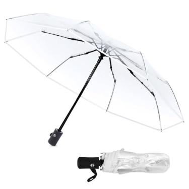 Imagem de Guarda-chuvas Transparentes Sluffs Para Casamentos A Granel, Guarda-chuva De Chuva Dobrável Portátil, Elegante E Automático Com Três Dobras Para Ambientes Externos