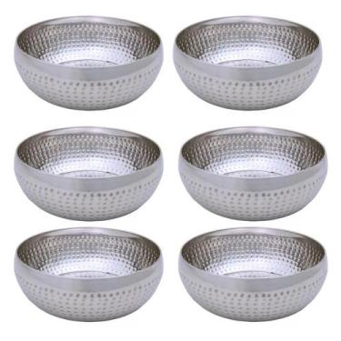 Imagem de Kit 6 Saladeiras Tigela Bowl Inox Martelado 18Cm 1350Ml - Class Home