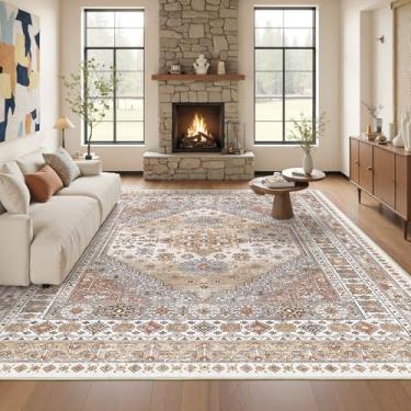 Imagem de Restydon Tapetes laváveis 20 x 25 cm para sala de estar, tapete grande antiderrapante para quarto de bebê, tapetes florais vintage para quarto, tapete fino para decoração de casa de fazenda (laranja