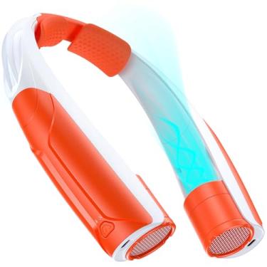 Imagem de AaoLin Ventilador de pescoço portátil com bateria de 6000 mAh, recarregável USB-C, ventilador pessoal de mãos livres laranja, 6 velocidades, resfriamento de 6 a 20 horas para esportes ao ar livre