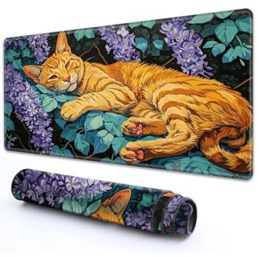 Imagem de RMJKXQZG for MTG Playmat 24" x 14" with High Elastic Rubber Base Non-Slip Rubber Sole HD Printing for MTG Mat Magic Mat Card Playmat Magic Playmat Gaming Mouse Pad, Cat in Wisteria