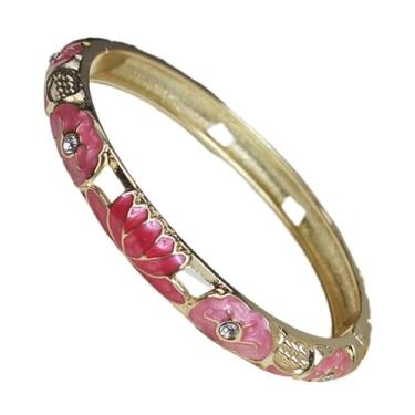 Imagem de Only My Live Home Pulseiras pequenas de flor de lótus esmaltada colorida para mulheres, pulseiras Cloisonne feitas à mão com dobradiças para pulsos pequenos, joias étnicas presentes, Inner Diameter