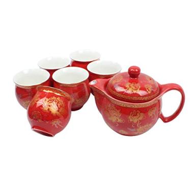 Imagem de Conjunto de chaleira de design chinês com 6 xícaras de chá, Vermelho