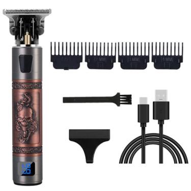 Imagem de Aparador de cabelo profissional para homens e mulheres, sem fio, recarregável, kit de cuidados com corte corporal de metal, barbearia (caveira de cobre vermelha LCD)