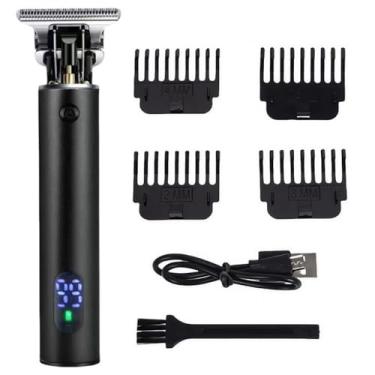 Imagem de Aparador de cabelo profissional para homens e mulheres, sem fio, recarregável, kit de cuidados com corte corporal de metal, barbearia (tela média preta)