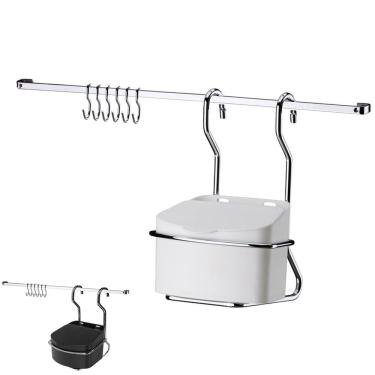 Imagem de Kit Cozinha Barra 45cm De Parede Cromada Com 6 Ganchos + Saleiro 500g - Future