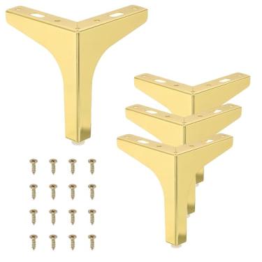 Imagem de PATIKIL Pernas de metal para móveis, 4 peças, pés de substituição de móveis triangulares, estilo moderno, pernas de sofá para cadeira de mesa, armário, sofá, dourado