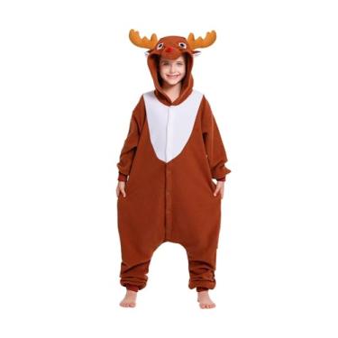Imagem de CANASOUR Pijama infantil unissex anime Halloween para meninas 4 anos de idade pijama de Natal peça única fantasia festa cosplay pijama, Rena de café, 6-8 Anos