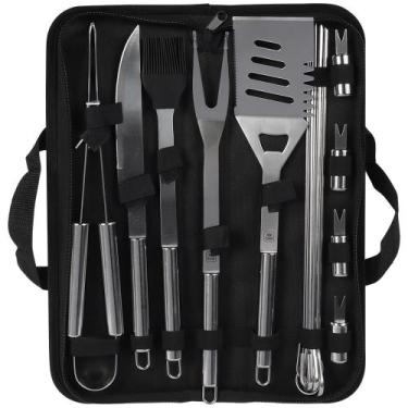 Imagem de Kit Churrasco Premium em Inox 16 Peças com Estojo Bel, Único, Preta