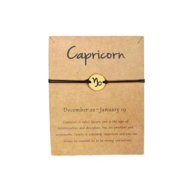 Imagem de HUJUON Pulseira de ouro 14 k com signo de constelação para mulheres. 12 pulseira de horóscopo astrológico/tornozeleira para meninas adolescentes amizade casal joias com cartão, One Size, Couro liga