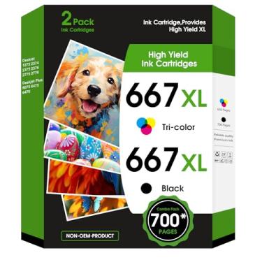 Imagem de fannster Cartuchos de tinta de substituição 667XL 667 XL 667 para hp 667 cartuchos de tinta pretos e coloridos para Deskjet 1275 2374 2375 2376 2775 2776 6075 6475 6476 impressora (1 preta e 1