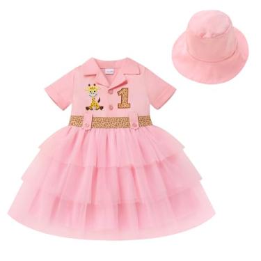 Imagem de IDOPIP Safari 1st Birthday Outfit for Baby Girls Toddler Halloween Outfit Wild Jungle Animal Tutu Dress with Hat Infant Zookeeper Suit for Cake Smash Photo Shoot Party Dress Clothes Pink 12-18 Months