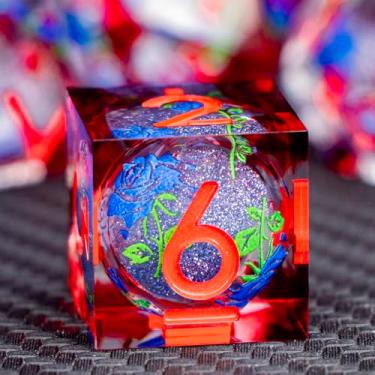 Imagem de ARUOHHA Liquid Core DND Dice Set, Vampire Sharp Edged Dragons Dice Compatible with D&D RPG Role Playing Games, Resin Blood Red Polyhedral Dungeons D and D Dice with Gift Box D20 D12 D10 D8 D6 D4