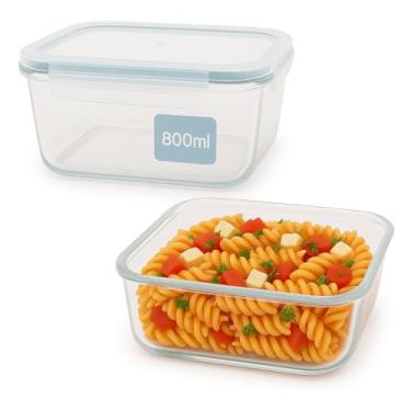 Imagem de Pote Hermético de Vidro 800ml Quadrado com Tampa de Silicone, Resistente ao Calor, Livre de BPA, Vai ao Micro-ondas e Freezer, Armazenamento Seguro e Sem Vazamentos para Mantimentos.