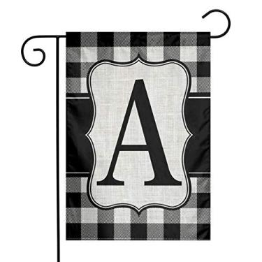 Imagem de YANGHOME Monograma inicial A bandeira de juta, jardim, varanda, gramado, decoração, caixa de correio, placa de boas-vindas 30,5 x 45,7 cm, pequeno, tamanho mini, tecido de linho de nylon de linho, dupla face