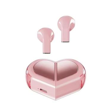 Imagem de Fones de Ouvido Bluetooth 5.3, Formato Coração Rosa, TWS sem Fio, Carregamento Tipo-C, Bateria 230mAh, Fone Fofo Kawaii para Meninas (Rosa)