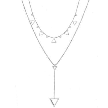 Imagem de Kit Colar Choker + Colar Triângulo Feminina Banhado Prata - Papillon S