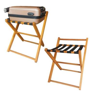 Imagem de Kit 2 Suporte de Mala com Encosto Madeira Dobrável Pousada Hotel Cor M