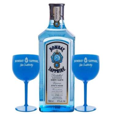 Imagem de Kit Gin Bombay Sapphire 750ml + 2 Taças de Acrílico Personalizadas