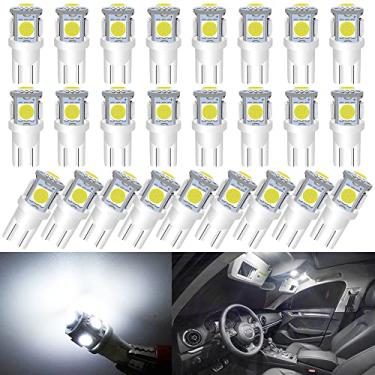 Imagem de UNXMRFF Lâmpada de LED 194, lâmpada de LED T10 super brilhante branca, 2825 lâmpada 5050 chipset 5SMD, W5W 168 lâmpadas de LED de substituição para carro 12V interior cúpula mapa porta cortesia luz de placa de licença (pacote com 25)