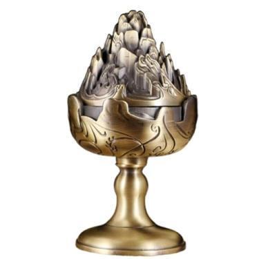 Imagem de Fogão a queimador de incenso Estátua da montanha de cobre estilo Boshan Decoração do Zen Oriental do Incenso Vintage para Meditação de Aromaterapia de Yoga em casa,B,Large