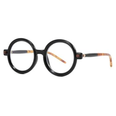 Imagem de Óculos de sol redondos da moda para mulheres, retrô, masculino, anti-luz azul, UV400 (preto transparente)