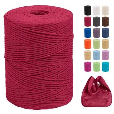 Imagem de CAMAL Fio de ráfia de 2 mm x 328 jardas para crochê, fita de papel de ráfia trançada de 2 camadas para embrulho de presente, cordão de ráfia suave para crochê rosa, chapéus, bolsas, artesanato de mão