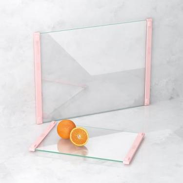 Imagem de 2 peças de tábua de corte de vidro com aderência de silicone, resistência a estilhaços 80% mais forte e resistência ao deslizamento, sem arranhões/sem microplástico, pode ser lavada na lava-louças