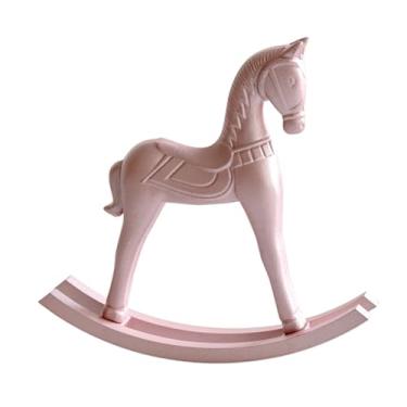 Imagem de Generic Estatueta de cavalo de madeira, estátua de cavalo de balanço, coleção de mesa, ornamento decorativo simples de escultura animal para mesa de cabeceira