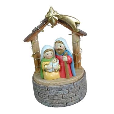 Imagem de Generic Escultura de cena de manjedoura em resina, estatueta da Sagrada Família, enfeite de mesa iluminado, estátua de presépio de Natal para lareira