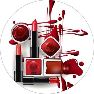 Imagem de Painel de Lona Redondo Maquiagem Makeup Vermelha - Fabrika De Festa, 2