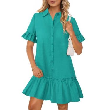 Imagem de Camiseta MEROKEETY Summer Button Down, manga com babados, mulher