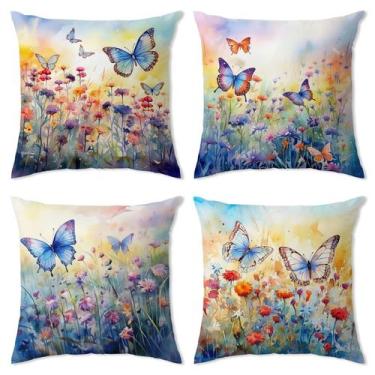 Imagem de Capa de travesseiro YOOOAHU Colorida Floral Butterfly 45x45cm Conjunto