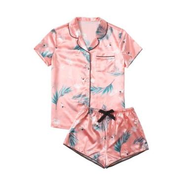 Imagem de Conjunto de pijama WDIRARA Sleepwear, camisa de manga curta e shorts d