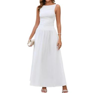 Imagem de Vestido EYNMIN, de verão, sem mangas, longo, com gola redonda, franzid