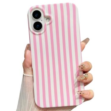 Imagem de Jmltech Capa para iPhone 16 Plus fofa estética listrada capa de telefone macia flexível fina protetora à prova de choque branca rosa