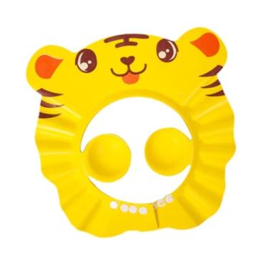 Imagem de YIJU Touca de banho infantil ajustável em EVA à prova d'água com protetor auricular, touca de banho com desenho animado, chapéu de xampu para crianças, Amarelo