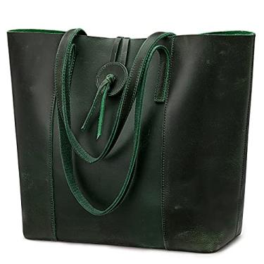 Imagem de S-ZONE Bolsa vintage de couro legítimo para mulheres, bolsa de ombro grande, Verde