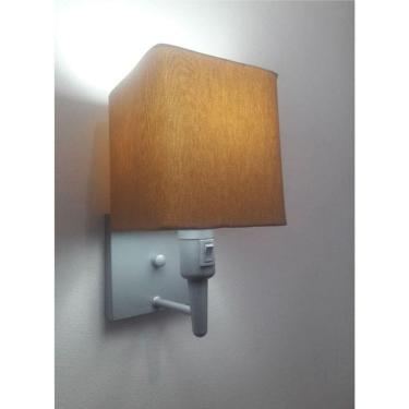 Imagem de Arandela Quadrada Vivare Md-2019 Base Cinza Com Interruptor E Cúpula Em Tecido - Bivolt Cinza-palha 127-220v